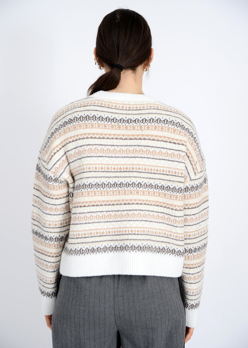 Hera Crew Neck Striped Sweater, Natural | RD Style