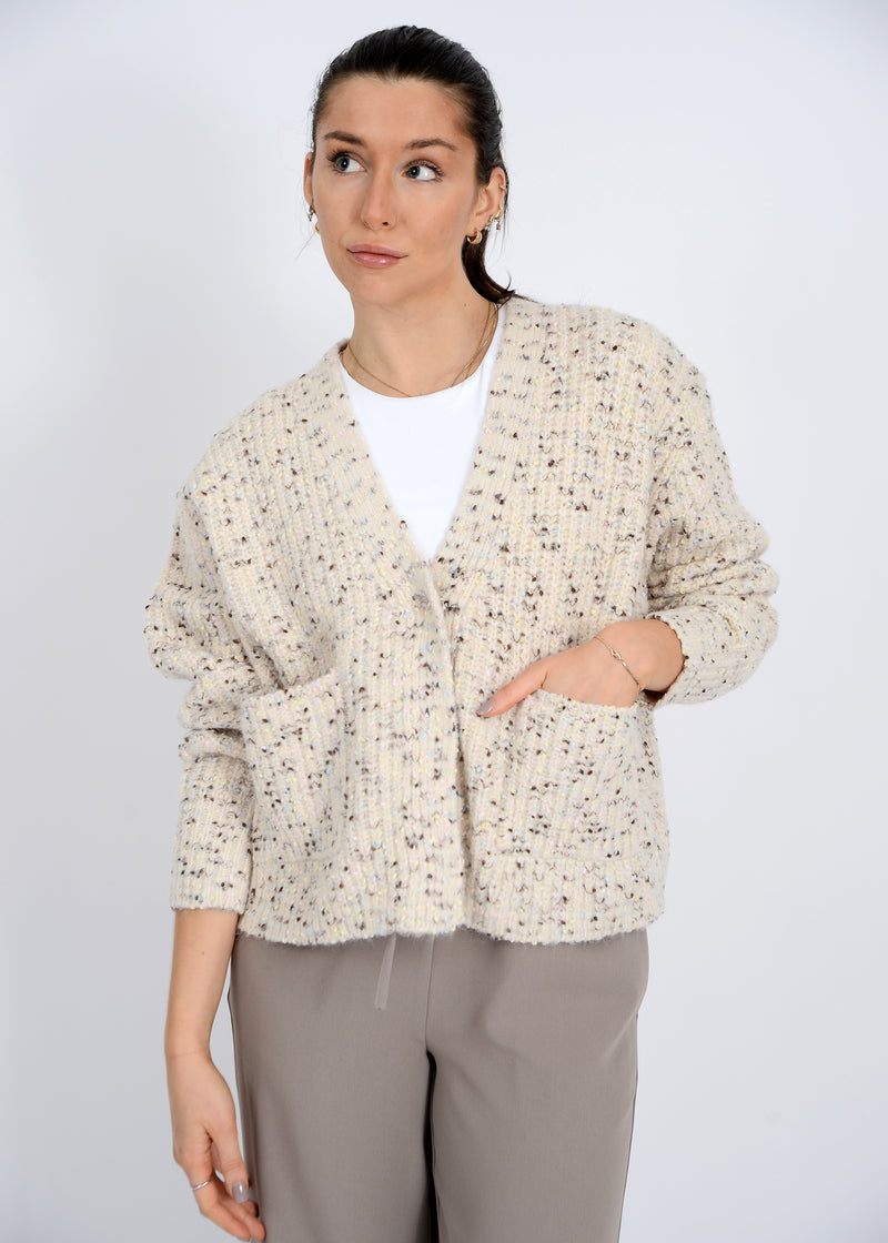 Nedi V-Neck Cardigan, Cream Fleck | RD Style