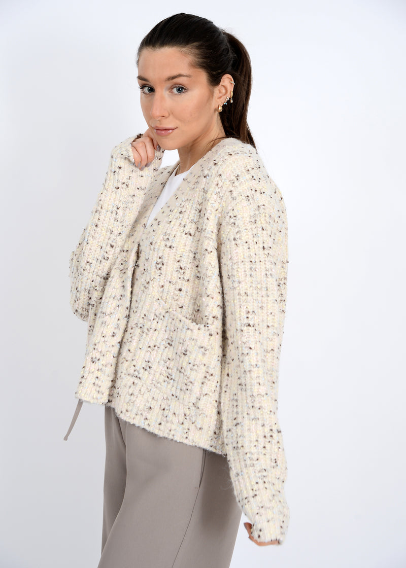 Nedi V-Neck Cardigan, Cream Fleck | RD Style