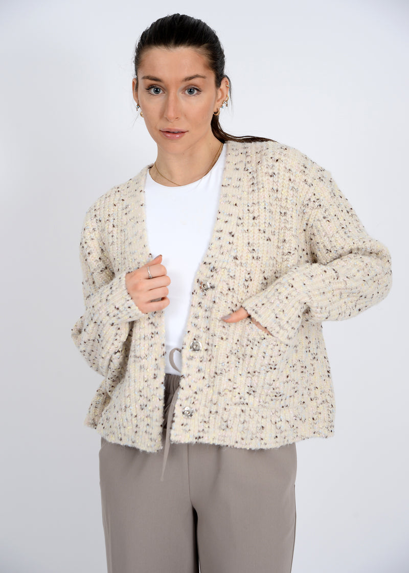Nedi V-Neck Cardigan, Cream Fleck | RD Style