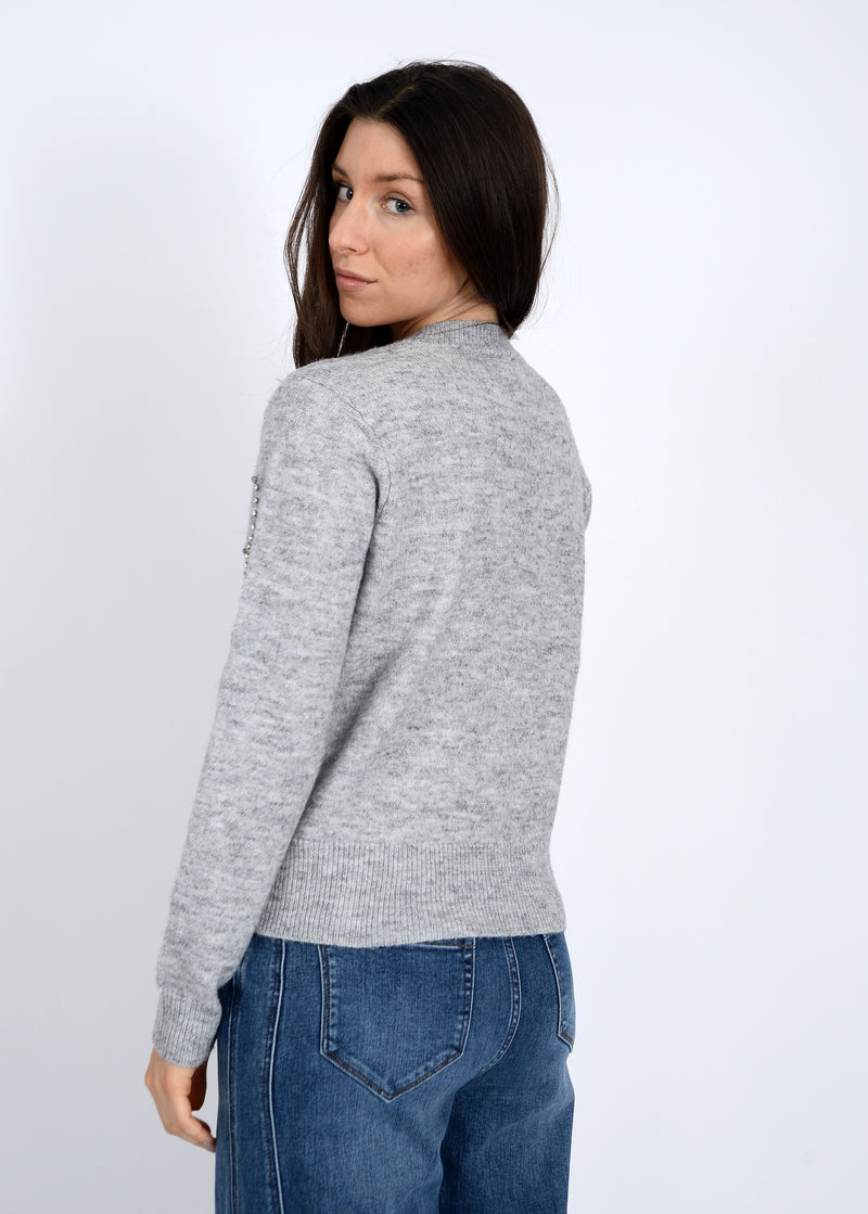 Ginevra Rhinestone Bow Sweater, Light Grey Melange | RD Style