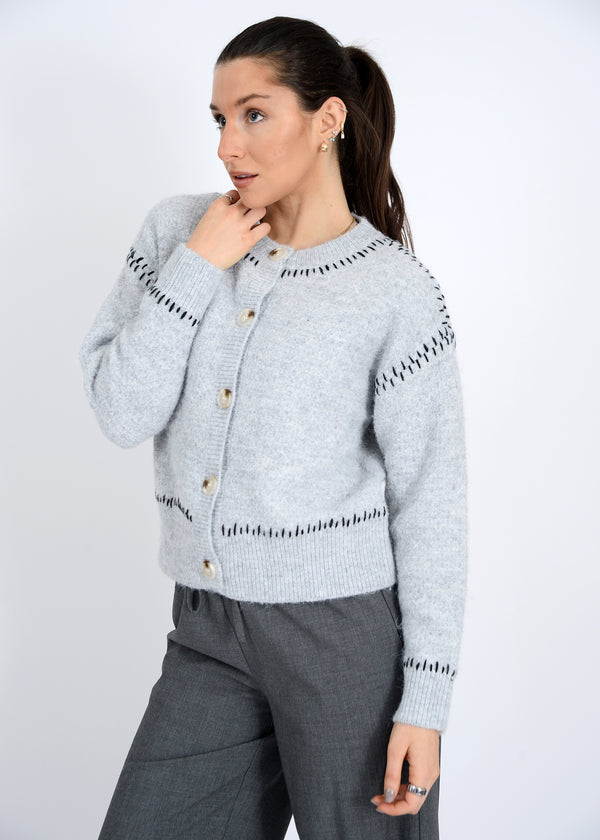 Lottie Stitch Detail Cardigan, Grey | RD Style