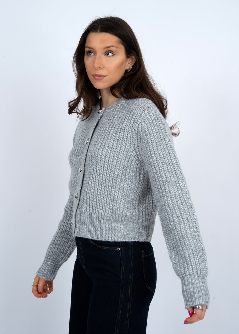 Letrice Silver Button Cardigan, Silver Grey Melange | RD Style