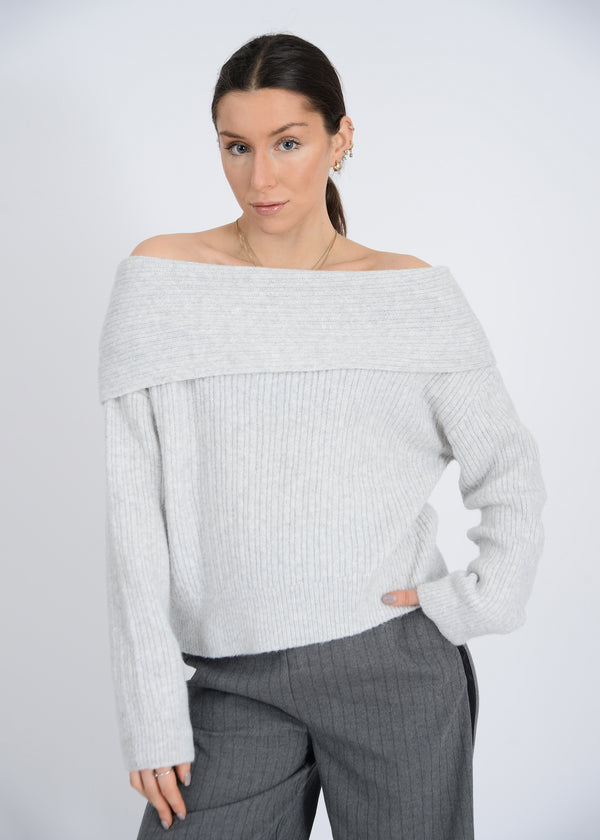 Marylin Off Shoulder Sweater, Flint Grey | RD Style