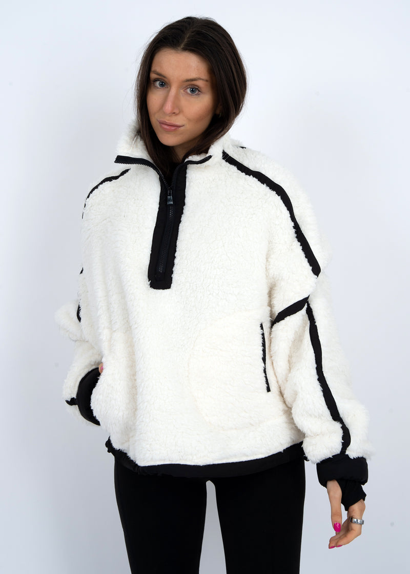 Jill Contrast Trim Half Zip Jacket, Off White/Black | RD Style