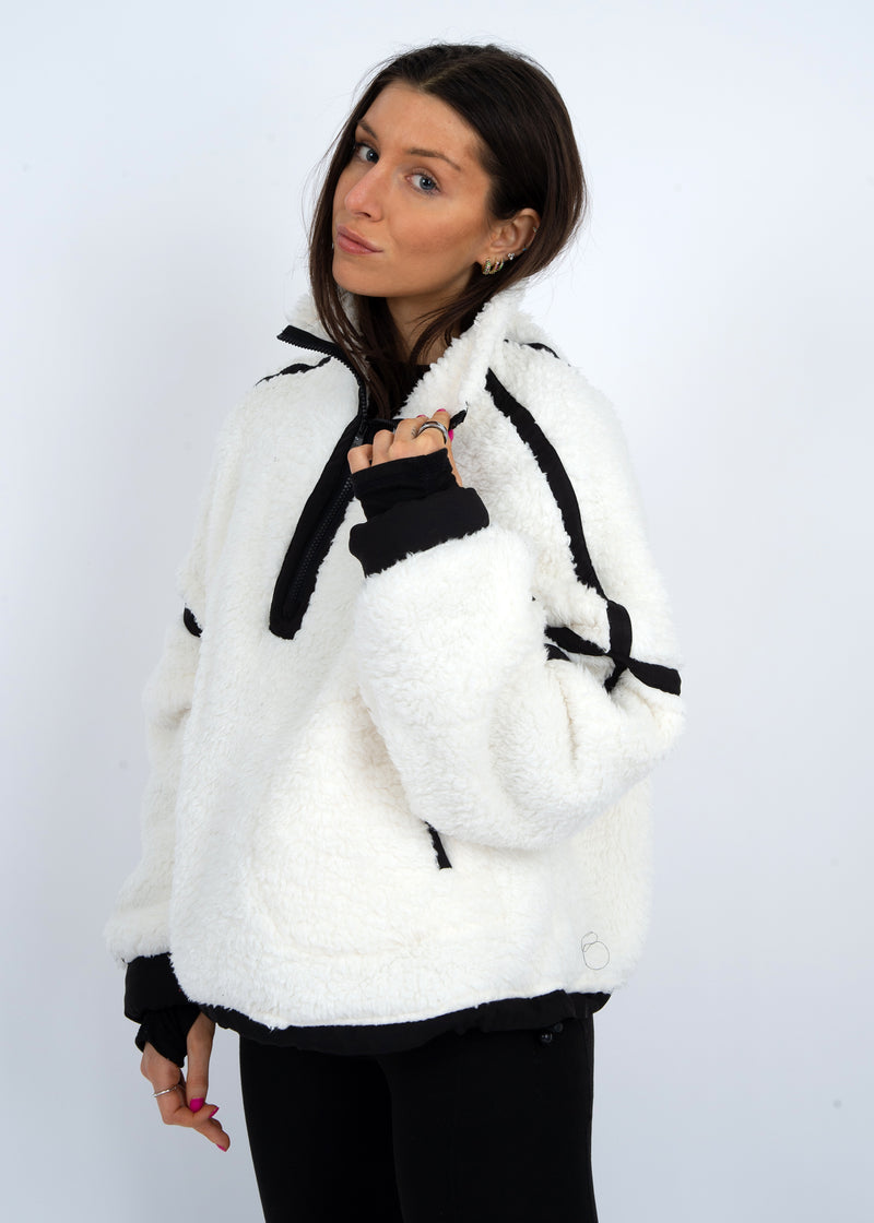 Jill Contrast Trim Half Zip Jacket, Off White/Black | RD Style