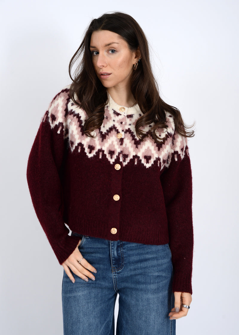 Cornelia Raglan Sleeve Cardigan, Burgundy | RD Style