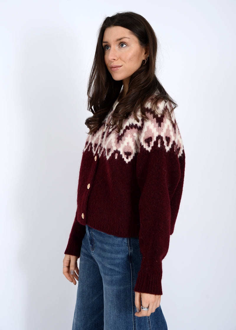 Cornelia Raglan Sleeve Cardigan, Burgundy | RD Style