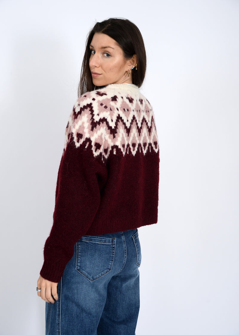 Cornelia Raglan Sleeve Cardigan, Burgundy | RD Style