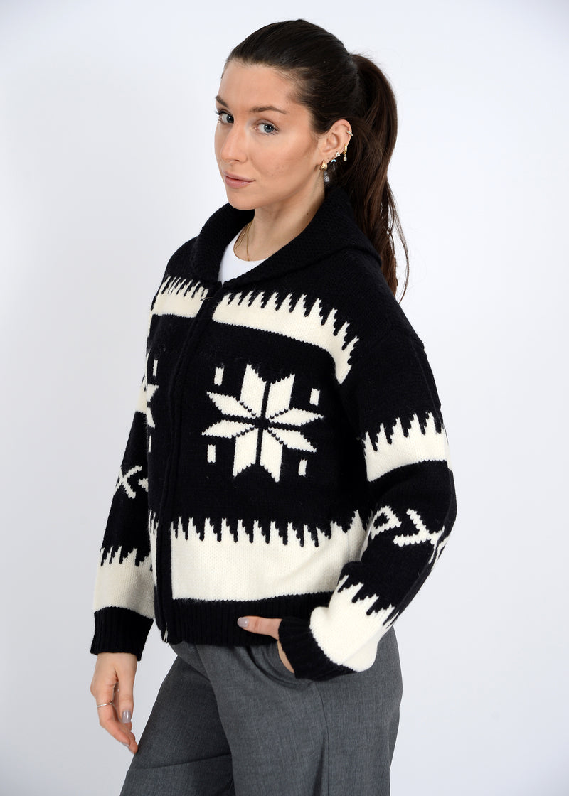 Audovera Shawl Neck Cardigan, Black Cream | RD Style