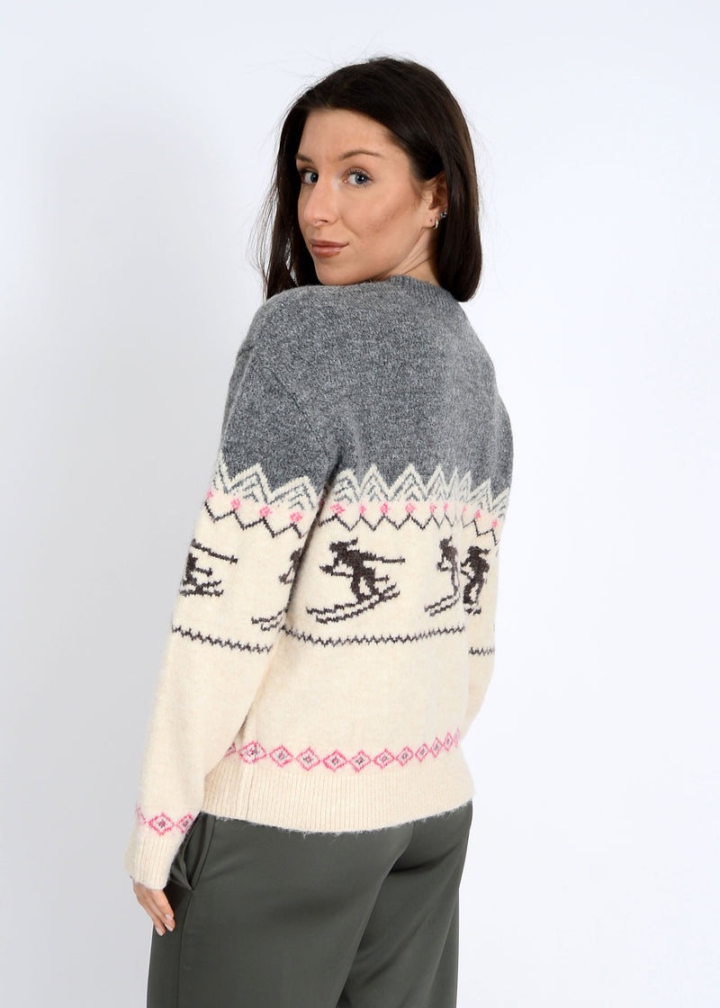 Gunhild Ski Print Sweater, Grey | RD Style