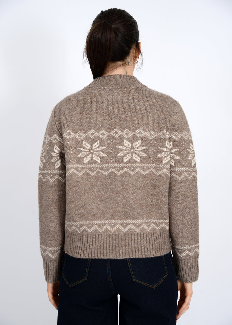 Nayeli Zip Up Embroidered Cardigan, Taupe | RD Style