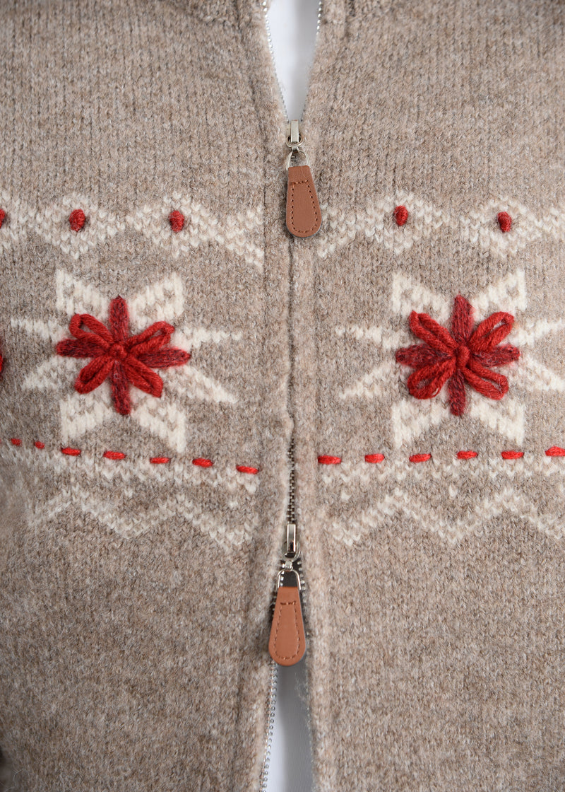 Nayeli Zip Up Embroidered Cardigan, Taupe | RD Style