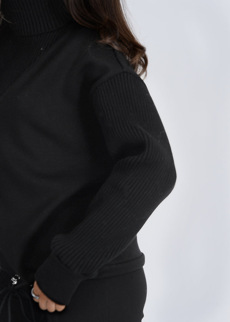 Jovie Soft Knit Ribbed Detail Sweater, Black | RD Style