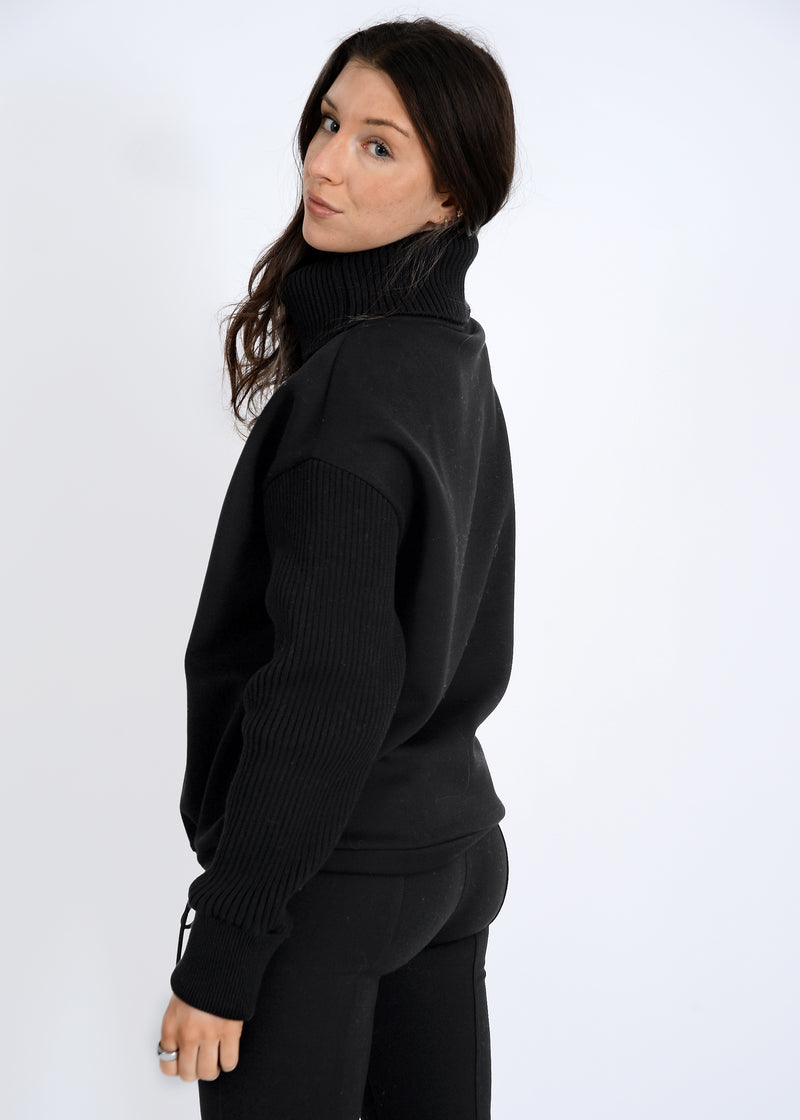 Jovie Soft Knit Ribbed Detail Sweater, Black | RD Style