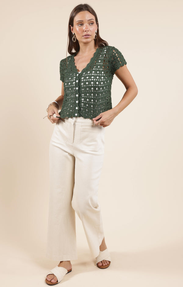 Mercer Crochet Cardigan, Green | Sadie & Sage
