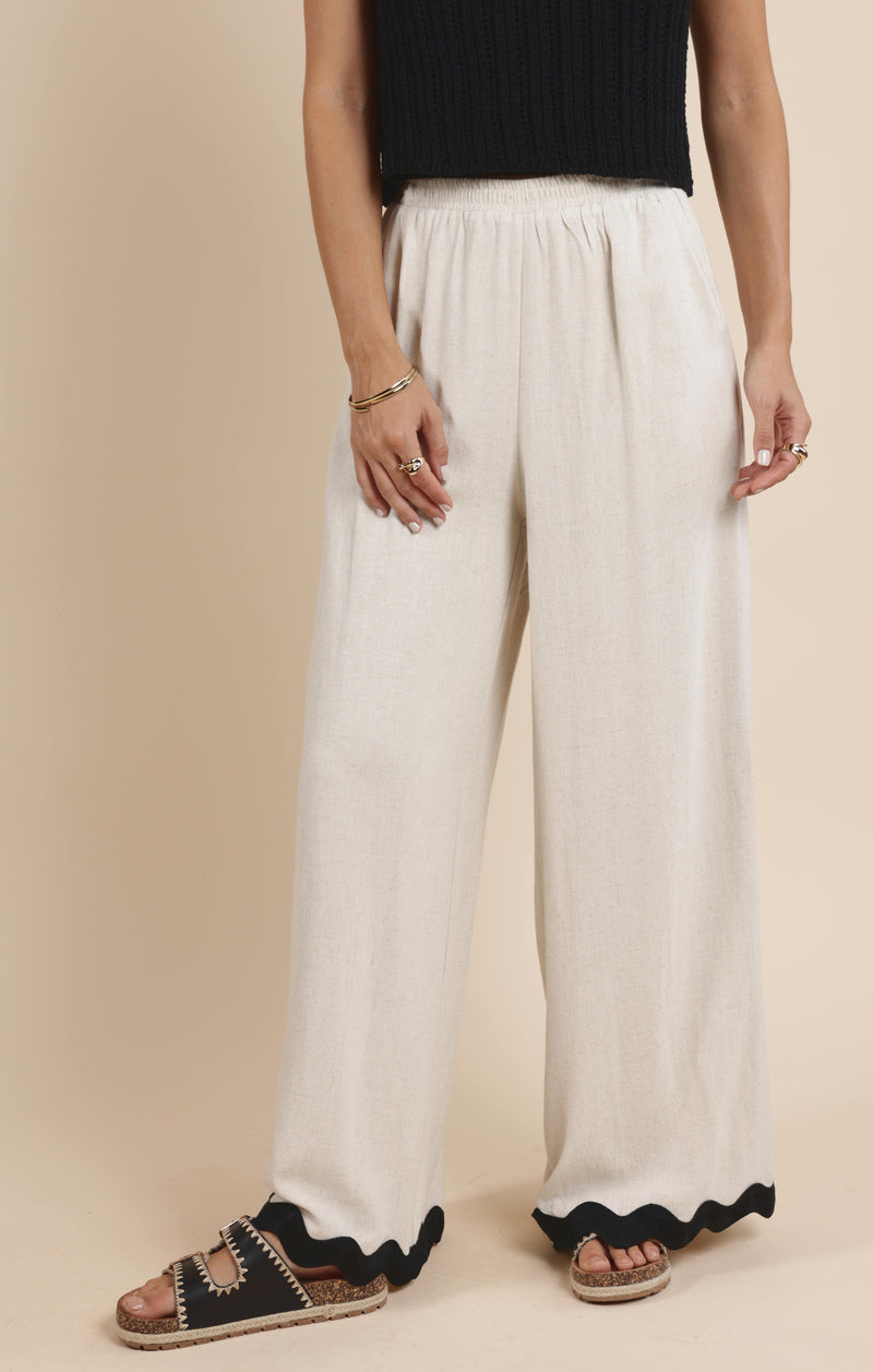 Sugarloaf Wavy Trim Elastic Pants, Oatmeal | Sadie & Sage