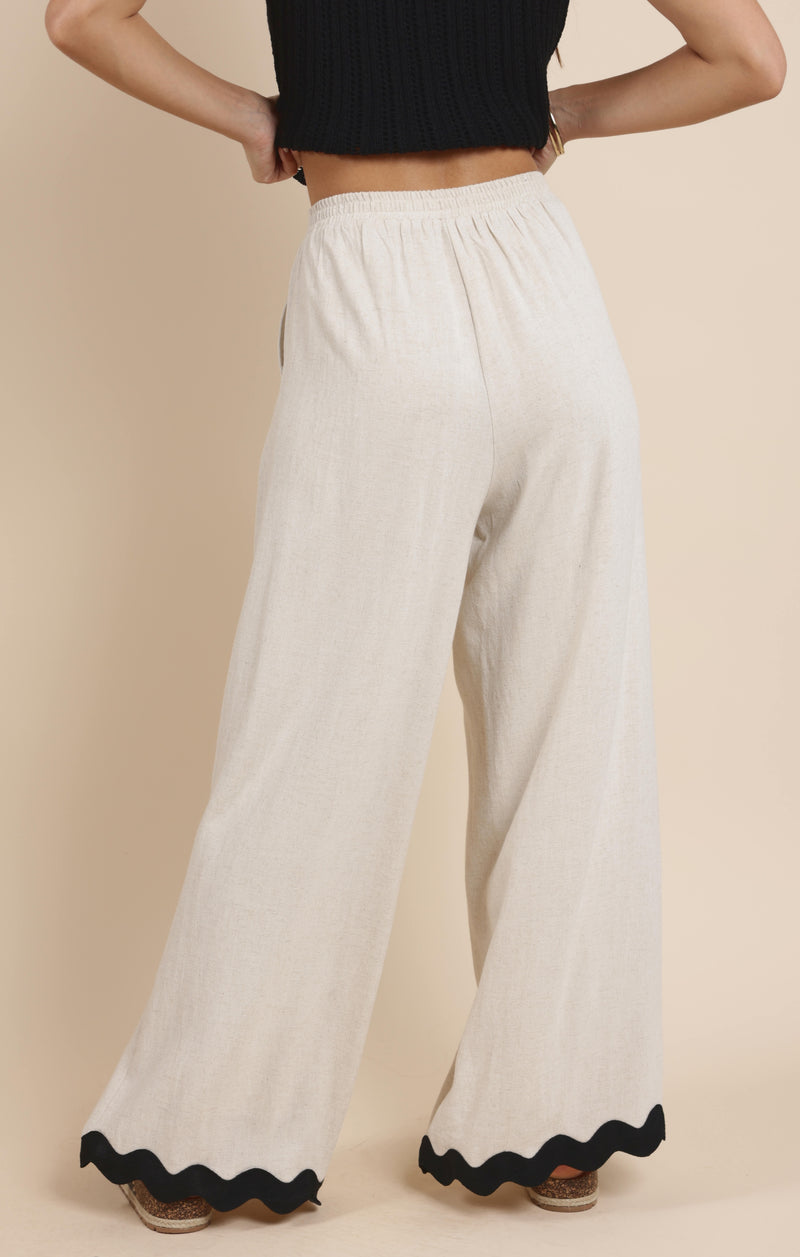 Sugarloaf Wavy Trim Elastic Pants, Oatmeal | Sadie & Sage