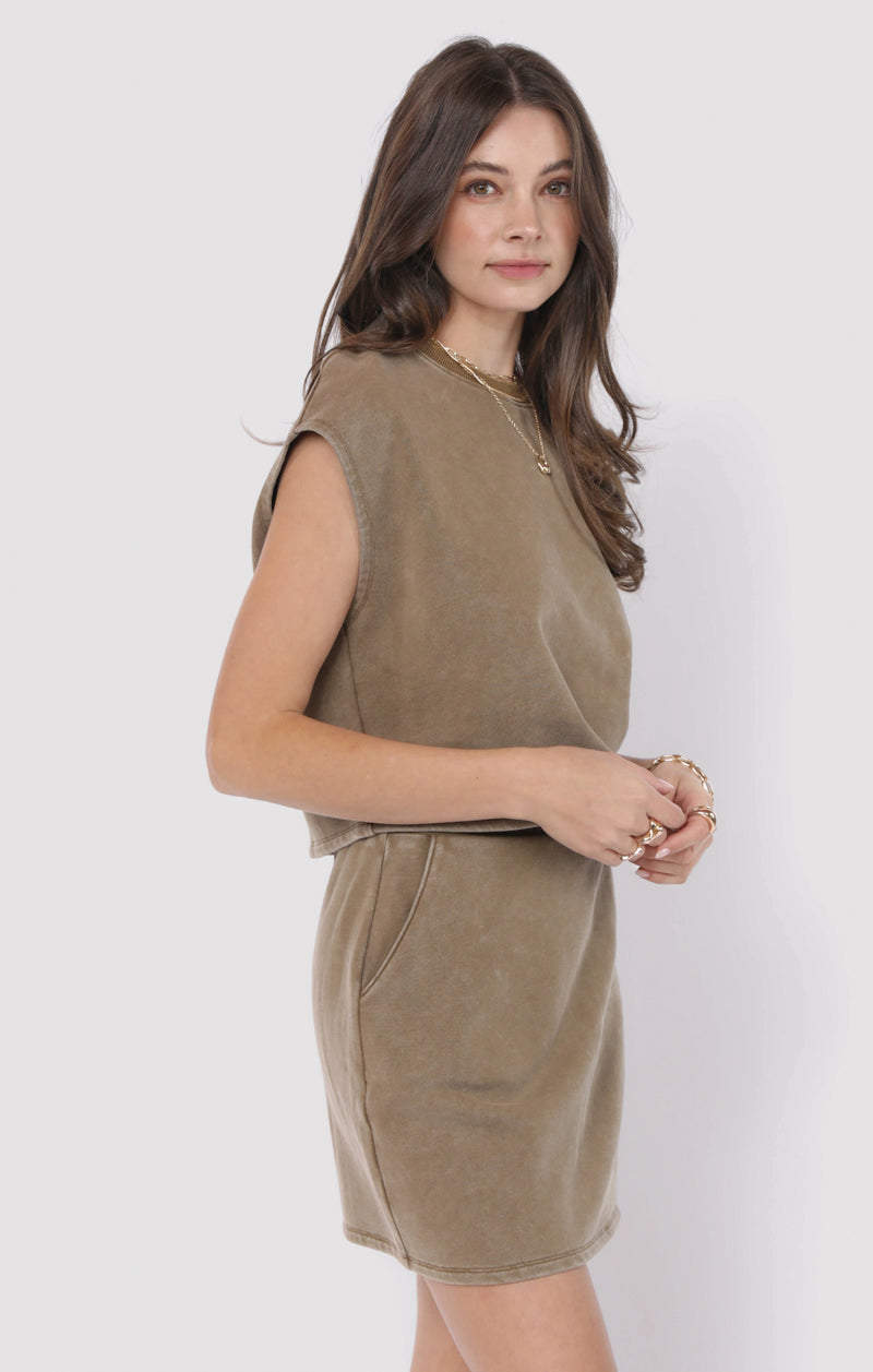 Little Games Terry Mini Skirt, Washed Taupe | Sadie & Sage