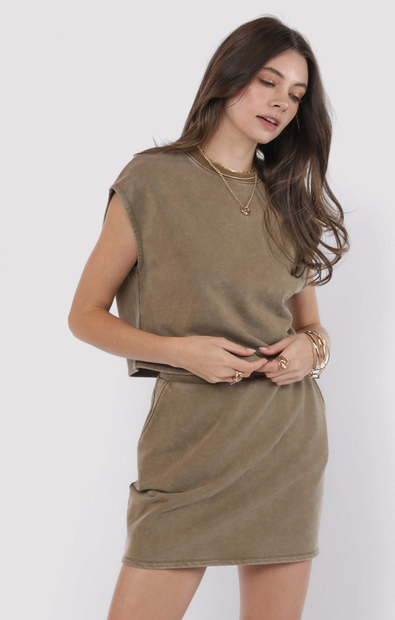 Little Games Terry Mini Skirt, Washed Taupe | Sadie & Sage