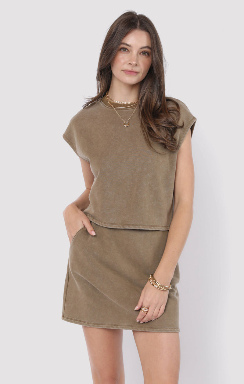 Little Games Terry Mini Skirt, Washed Taupe | Sadie & Sage