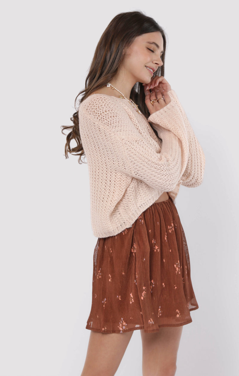 Last Dance Plisse Swing Mini Skirt, Brown Multi | Sadie & Sage