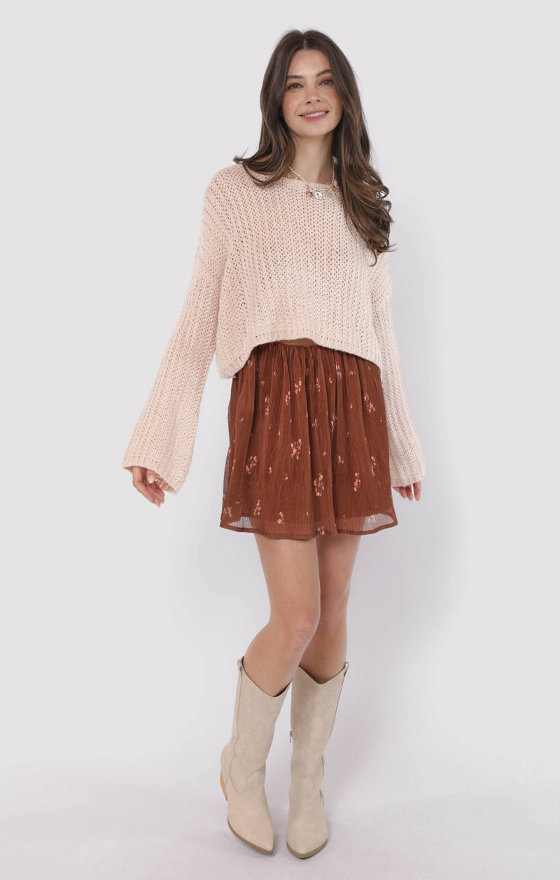 Last Dance Plisse Swing Mini Skirt, Brown Multi | Sadie & Sage