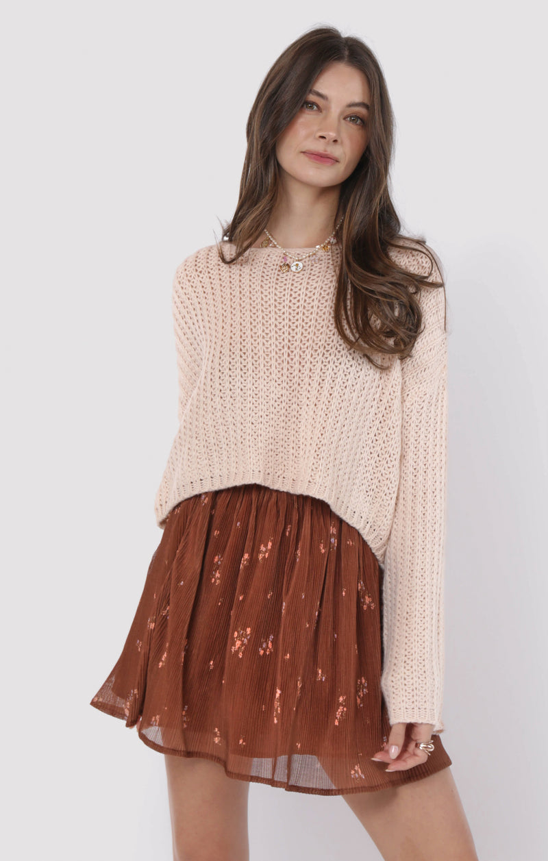 Last Dance Plisse Swing Mini Skirt, Brown Multi | Sadie & Sage