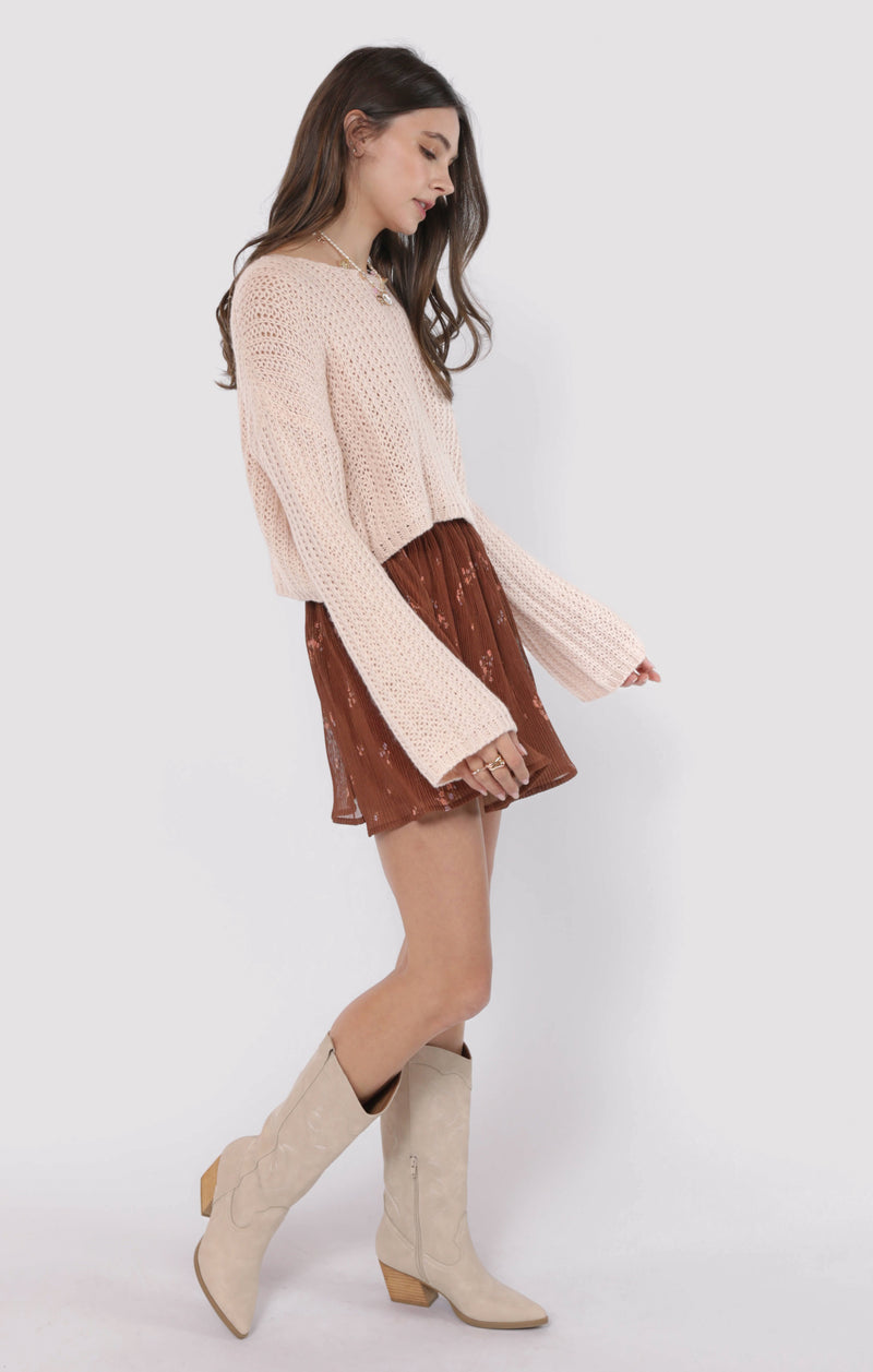 Last Dance Plisse Swing Mini Skirt, Brown Multi | Sadie & Sage