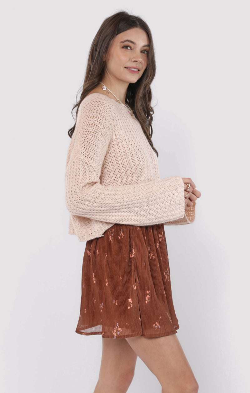 Last Dance Plisse Swing Mini Skirt, Brown Multi | Sadie & Sage