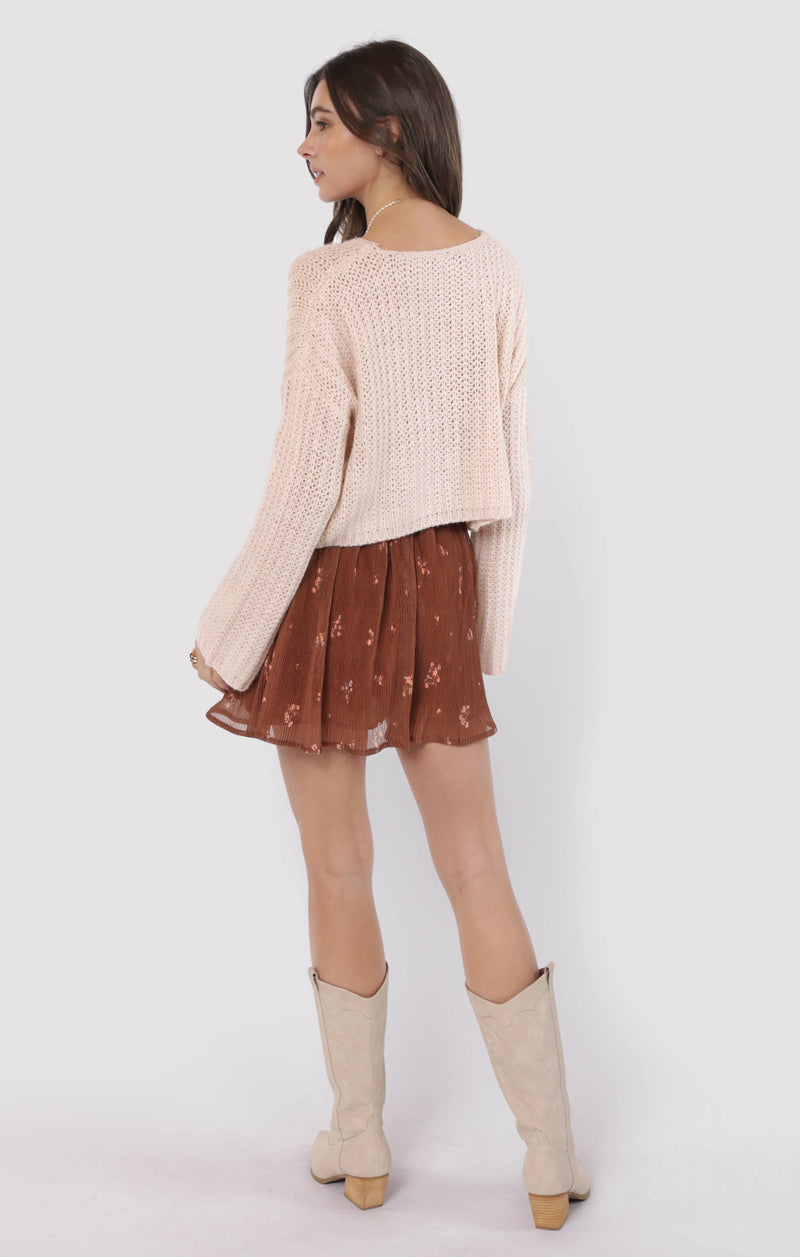 Last Dance Plisse Swing Mini Skirt, Brown Multi | Sadie & Sage