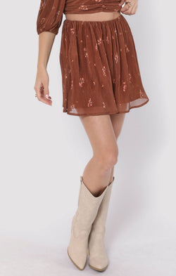 Last Dance Plisse Swing Mini Skirt, Brown Multi | Sadie & Sage