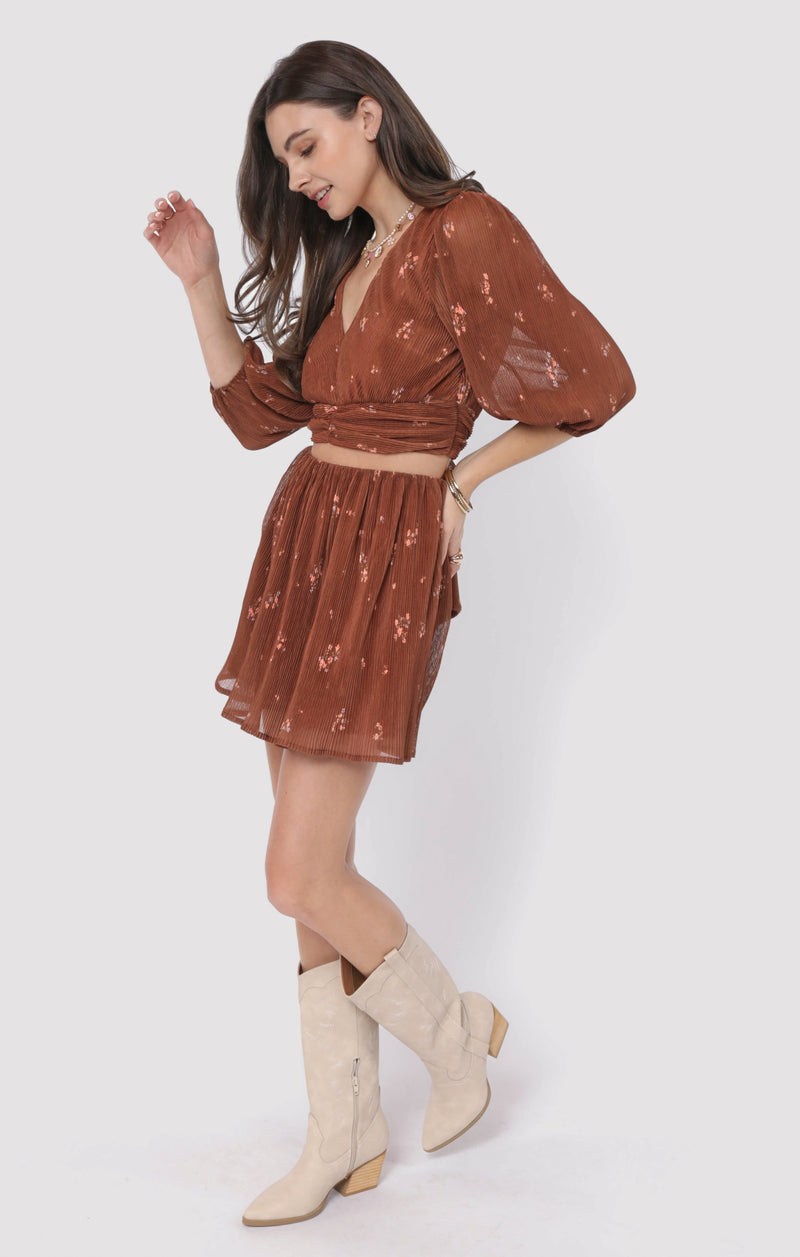 Last Dance Plisse Swing Mini Skirt, Brown Multi | Sadie & Sage