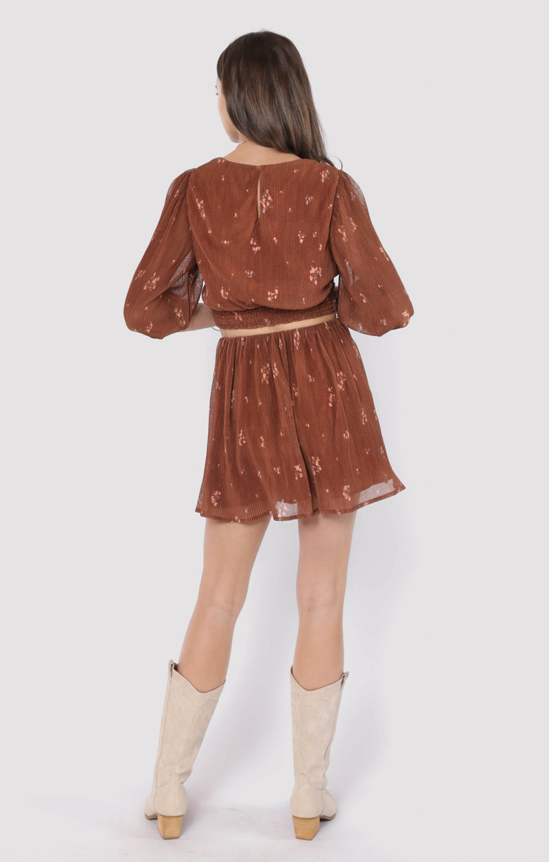 Last Dance Plisse Swing Mini Skirt, Brown Multi | Sadie & Sage