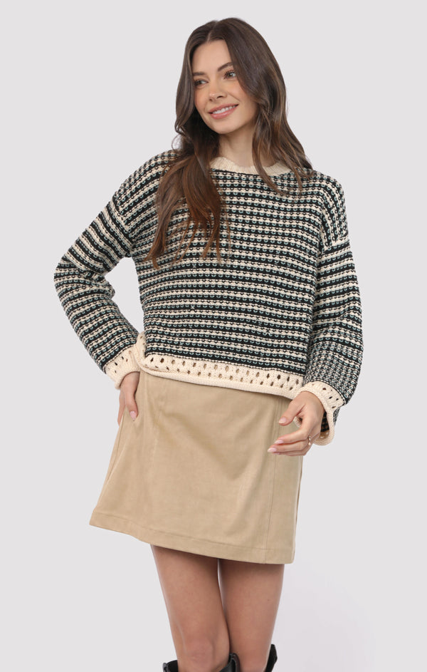 Samantha Contrast Trim Sweater, Black Multi | Sadie & Sage