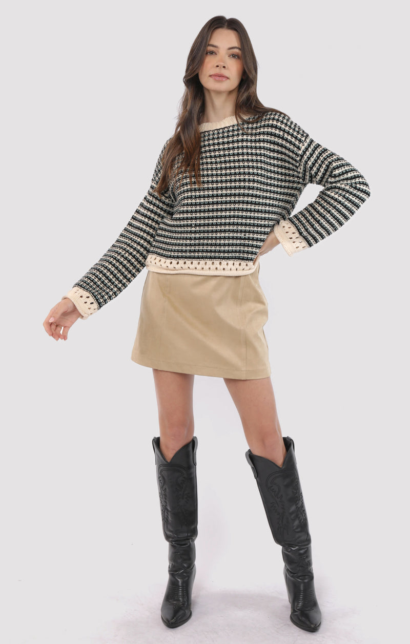 Samantha Contrast Trim Sweater, Black Multi | Sadie & Sage
