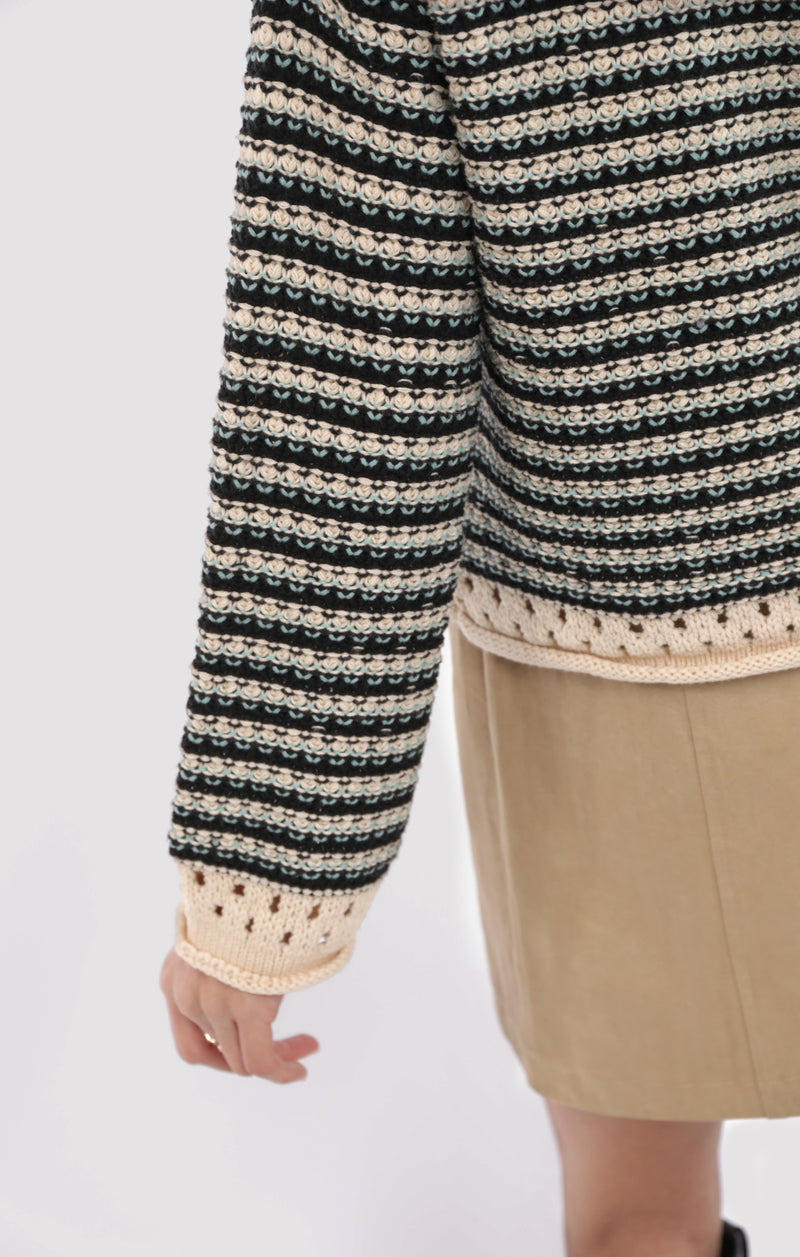 Samantha Contrast Trim Sweater, Black Multi | Sadie & Sage