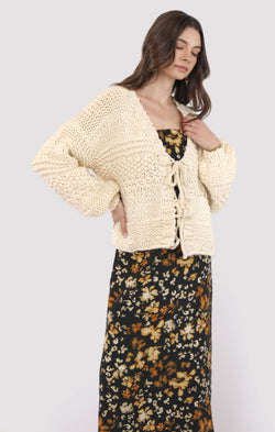 Iggy Chunky Tie Front Cardigan, Ivory | Sadie & Sage