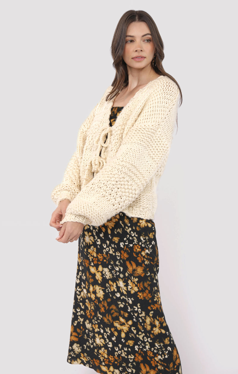 Iggy Chunky Tie Front Cardigan, Ivory | Sadie & Sage