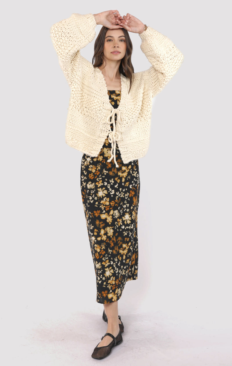 Iggy Chunky Tie Front Cardigan, Ivory | Sadie & Sage