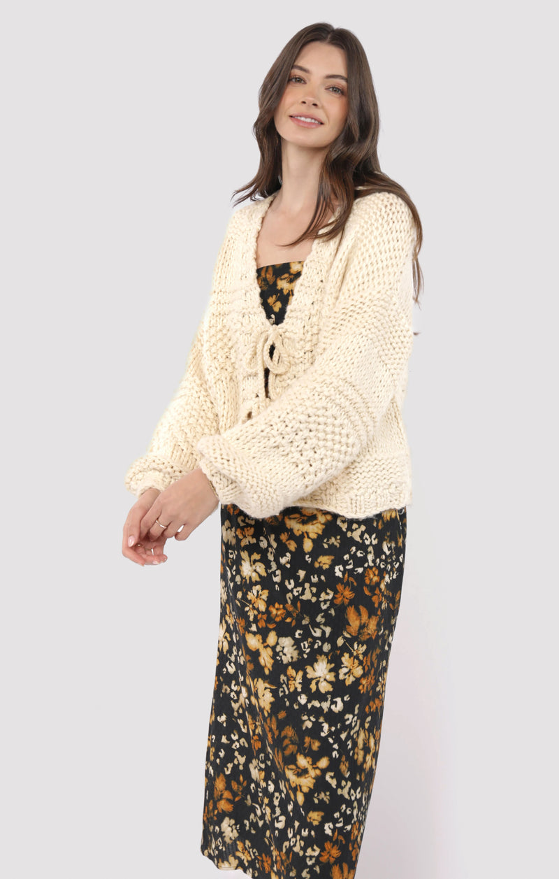 Iggy Chunky Tie Front Cardigan, Ivory | Sadie & Sage