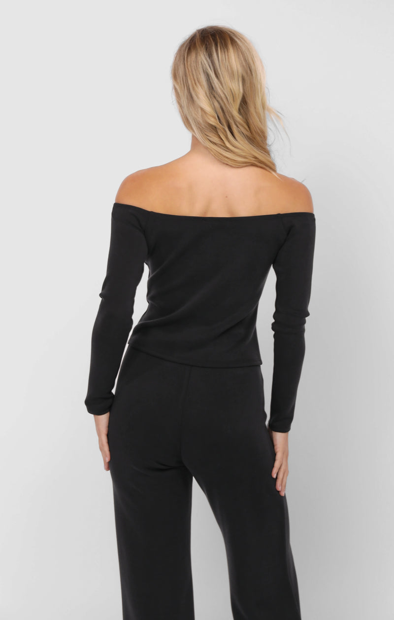 Hustle Off Shoulder Knit Top, Black | Sadie & Sage