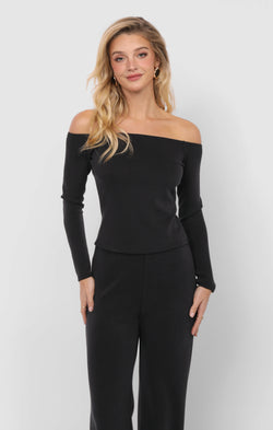 Hustle Off Shoulder Knit Top, Black | Sadie & Sage