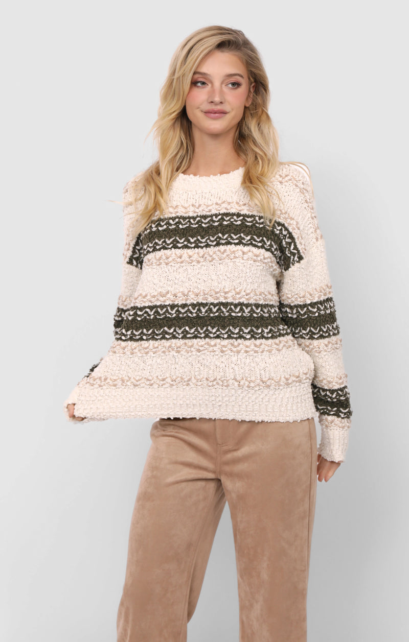 Loosen Up Striped Sweater, Olive Multi | Sadie & Sage
