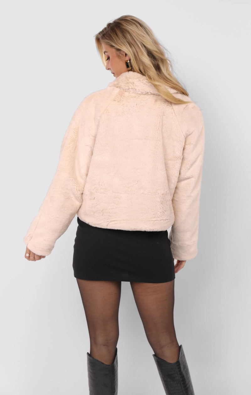 Libby Faux Fur Zip Up Jacket, Cream | Sadie & Sage