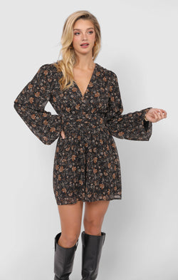 Timeless Flowy Elastic Waist Romper, Black Multi | Sadie & Sage
