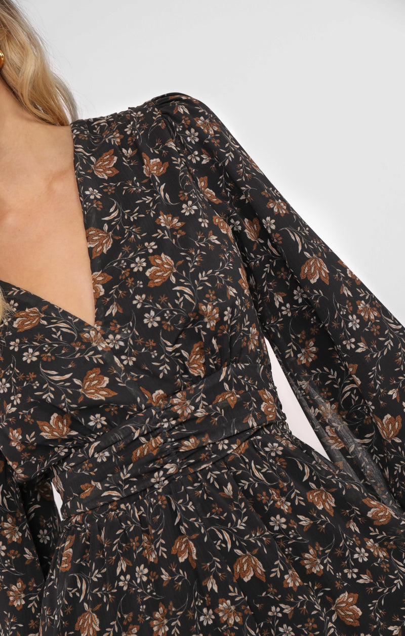 Timeless Flowy Elastic Waist Romper, Black Multi | Sadie & Sage
