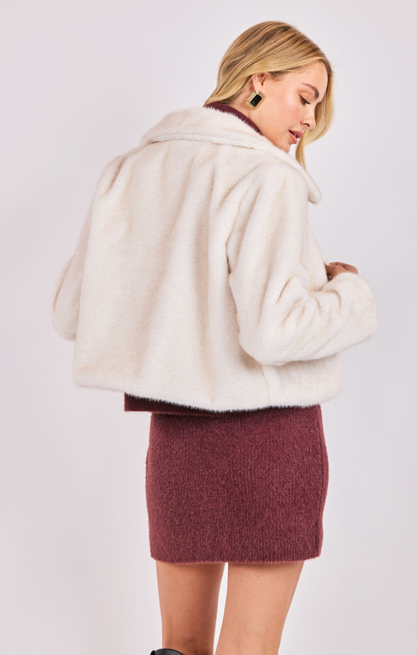 Penelope Short Faux Fur Coat, Ivory | Sadie & Sage