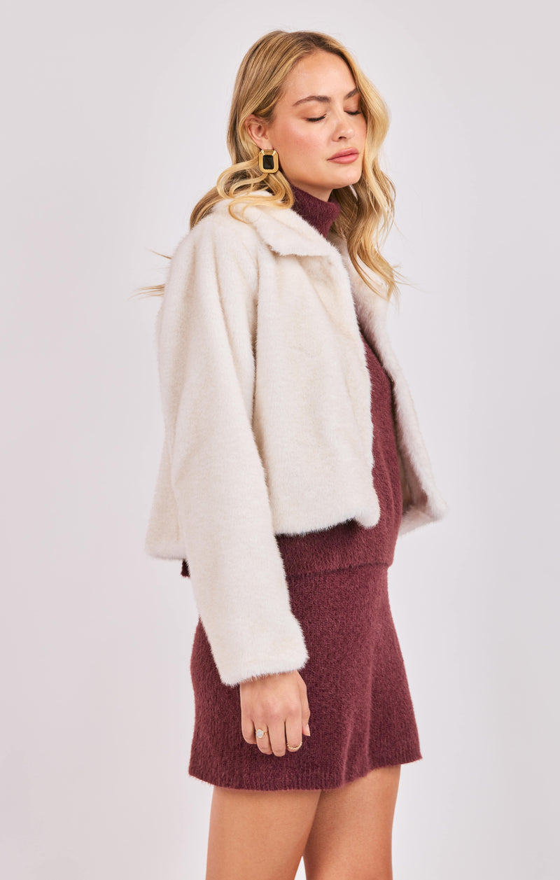 Penelope Short Faux Fur Coat, Ivory | Sadie & Sage
