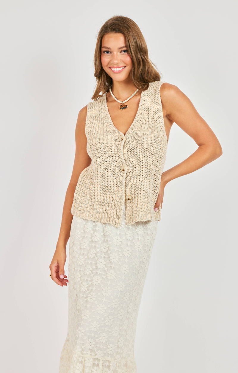 Ashtin Cardi Vest, Taupe Ivory | Sadie & Sage – North & Main